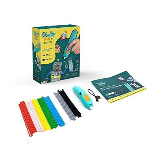 3Doodler Start Plus Pen Set with colorful filaments and instructions.