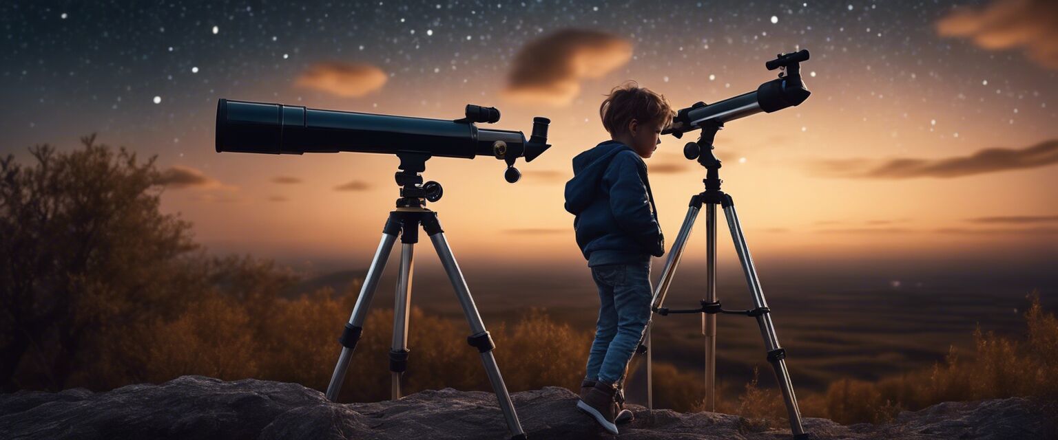 Child observing stars with a telescope
