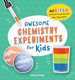 Book cover of 'Awesome Chemistry Experiments for Kids' with colorful science imagery.