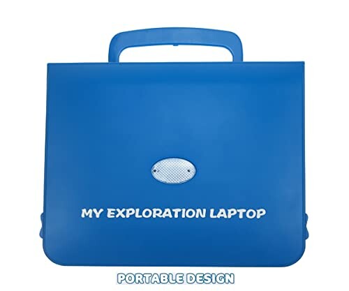 Blue toy exploration laptop with portable design