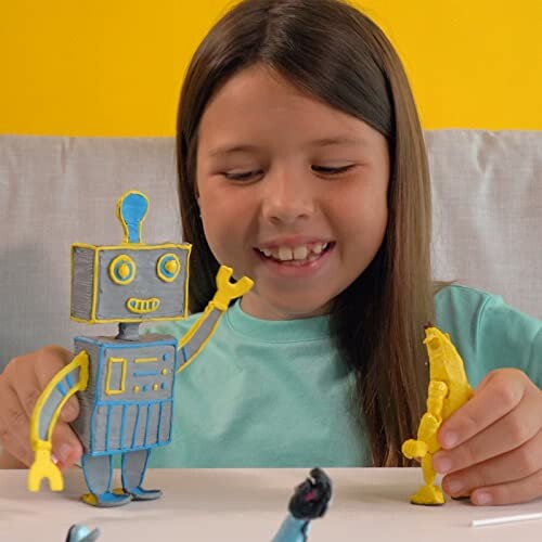 Child playing with robot and banana toys