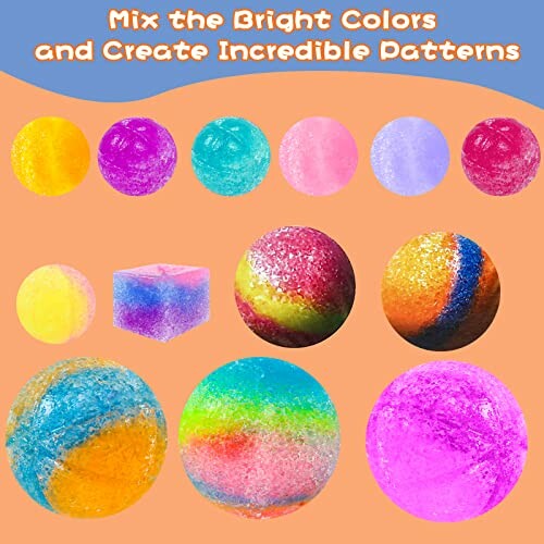 Assorted colorful bouncy balls with vibrant patterns.