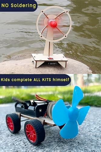 DIY kids science kits with a fan and a small car.