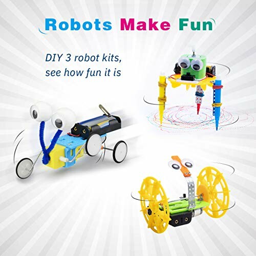 DIY 3 robot kits with colorful designs and moving parts