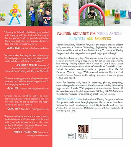 Back cover of a book featuring activities for young artists, scientists, and engineers.