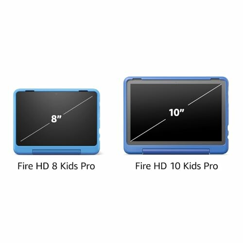 A comparison of the Fire HD 8 and 10 Kids Pro tablets, showing screen sizes.