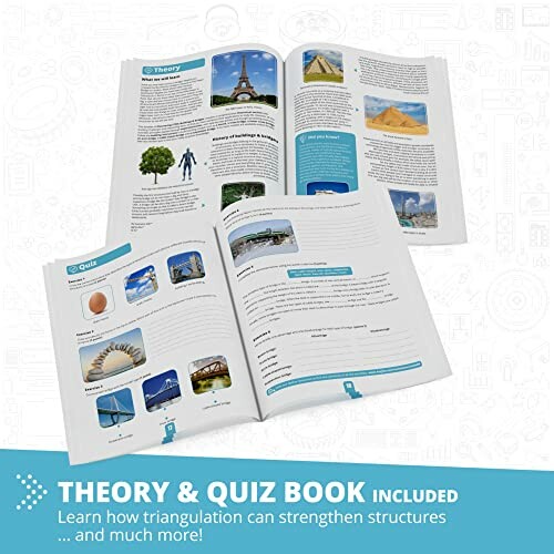 Open geometry book with theory and quiz sections.