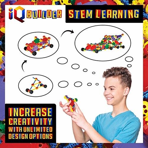 Child playing with colorful construction toy, showing design options.