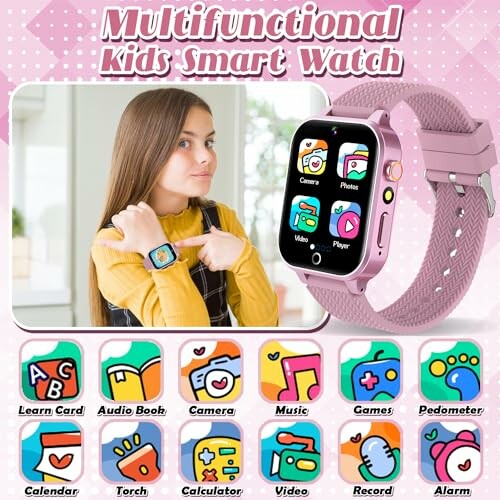 Multifunctional kids smart watch with various apps and features.