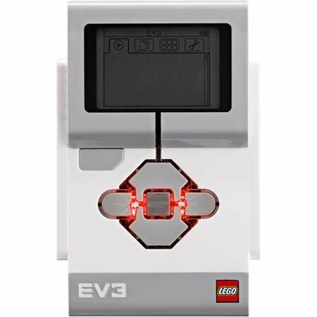 LEGO Mindstorms EV3 programmable brick with display and logo.