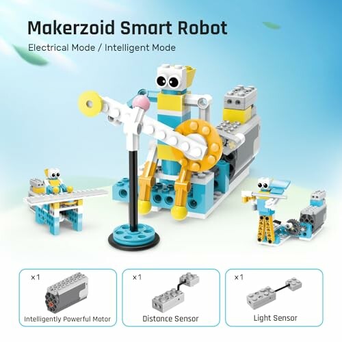 Makerzoid Smart Robot Kit with parts and sensors displayed.