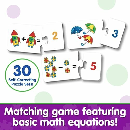 Matching game with math equations and puzzle pieces.