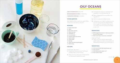 Science experiment setup for oily oceans with materials and instructions.
