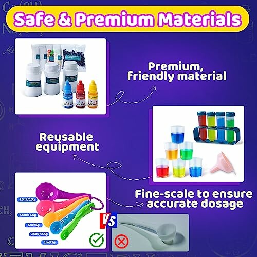 Image showcasing safe and premium materials in a paint set, including reusable equipment and precise measurement tools.