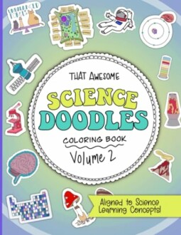 Coloring page from Science Doodles Volume 2 showcasing science-themed illustrations.