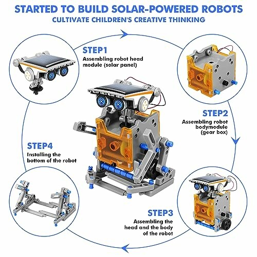 Steps to build a solar-powered robot for children's creative thinking.