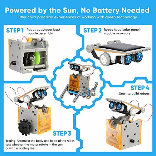 Steps to assemble a solar-powered robot kit with no battery needed.