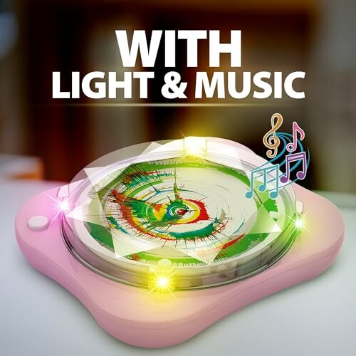 Colorful spinning art toy with light and music features.