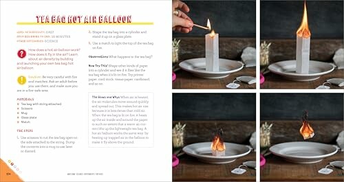 Step-by-step images of a tea bag hot air balloon experiment.