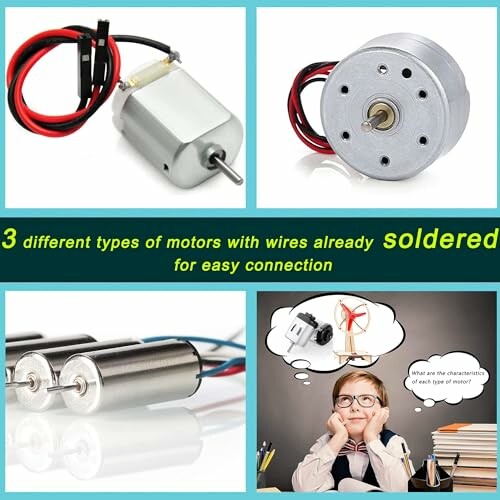Three types of motors with wires for easy connection.