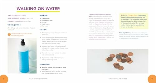 Experiment with dish soap and pennies demonstrating water surface tension.